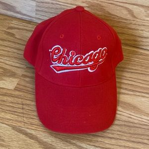 City Hunter OSFA Chicago Spell Out Hook & Loop Adjustable Cap Red Embroidered.